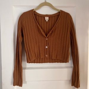 Cropped tan long sleeve sweater